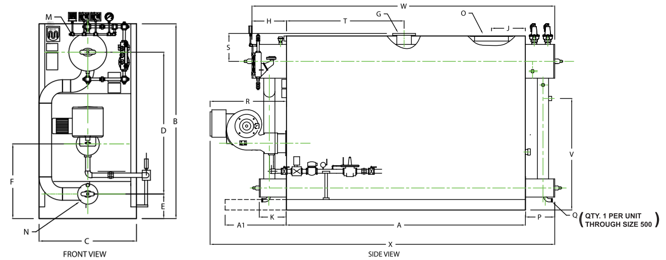 Unilux Low Pressure Steam Boiler General Dimensions